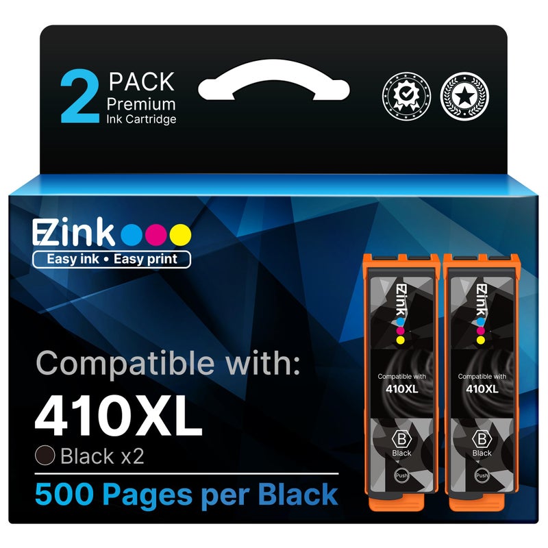 E-Z Ink Remanufactured for Epson 410XL 410 XL T410XL Ink Cartridges Black to use with Expression XP-640 XP-830 XP-7100 XP-530 XP-630 XP-635 Printer, 2 Black with Updated Chip - Image 1